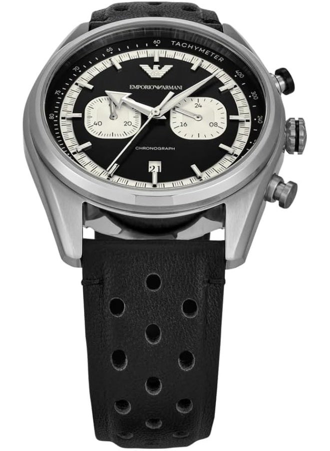EMPORIO ARMANI Men's Chronograph Black dial Black Leather Strap Watch AR11635 - Image 4